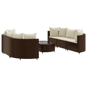vidaXL Patio Sofa Set with Cushions Lounge Setting Outdoor Furniture Poly Rattan - Brown and cream 6 Piece - 1 of 4