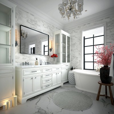 VYNXARIA 36"x30" Glossy Rectangular Wall-Mounted Beveled Bathroom Mirror,Square Angle Metal Frame Wall Mounted Bathroom Mirrors,Black