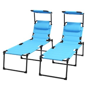 TiramisuBest 2 PCS Folding Chaise Lounge Pool Chairs,Outdoor Sun Tanning Chairs with 5-Level Reclining Back,Steel Frame for Beach,Yard,Patio,Dark Gray - 1 of 4