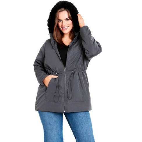 Jessica London Women's Plus Size Fur-trim Leather Swing Coat : Target