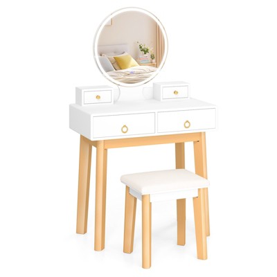 Tangkula Vanity Desk Set with Lighted Mirror Dressing Table with 3-Color LED Lights