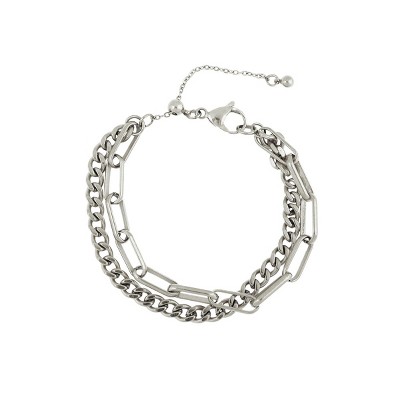 Slate by Rebl Double-Layer Cuban Chain Bracelet  Stainless Steel with Paperclip & Cuban Chains