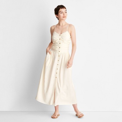 Women's Ruched Midi Tank Dress - Future Collective Cream XL