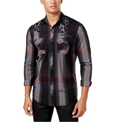 I.N.C International Concepts Mens Mixed Print Button Up Shirt, Red, Small