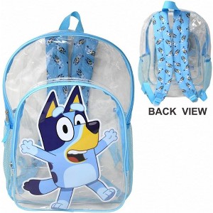 Bluey 16" Clear Backpack for Kids, Transparent Bag with 2 Side Mesh Pockets - 1 of 2