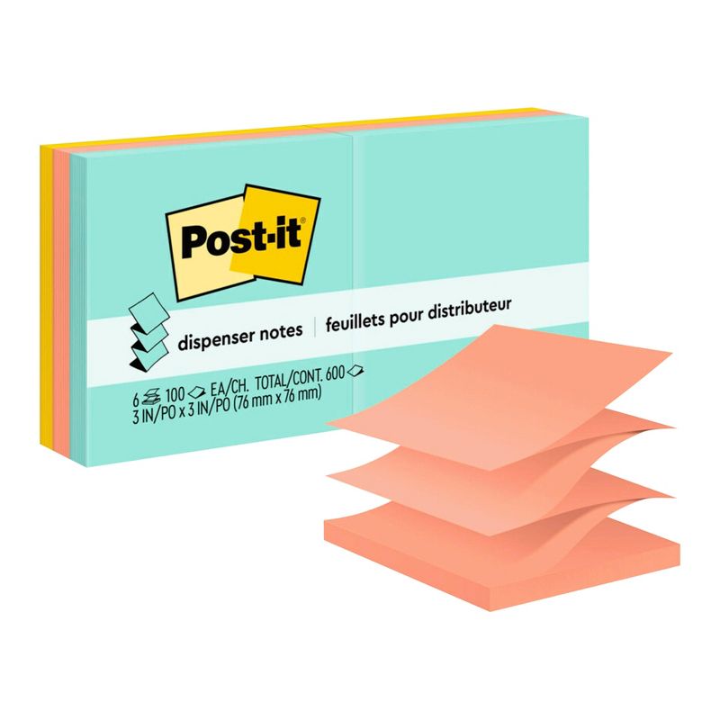 Post-it Pop-Up Original  Notes, 3 x 3 Inches, Beachside Café, Pad of 90 Sheets, Pack of 6, 1 of 4