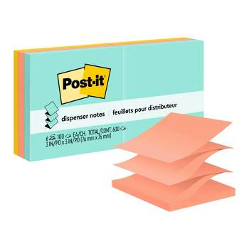 Post-it Pop-Up Original  Notes, 3 x 3 Inches, Beachside Café, Pad of 90 Sheets, Pack of 6