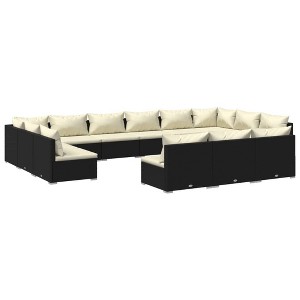 vidaXL Black Poly Rattan 13-Piece Patio Lounge Set with Cream Cushions, Sturdy Powder Coated Steel Frame Lounge Set Ideal for Garden or Outdoor Patio - 1 of 4