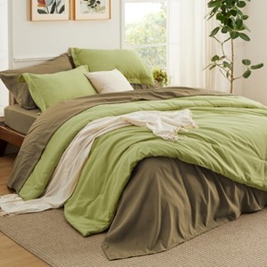 5/7 Pcs Soft Bedding Set All Season Boho Bed in a Bag Contrasting Design - 1 of 4