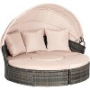 5-Piece Outdoor Patio Round Daybed Set, Wicker Conversation Group with Retractable Canopy, Soft Cushions, and Storable Table - 2 of 4