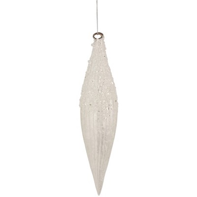 Northlight 9.5" White Beaded Glitter Finial Glass Christmas Ornament