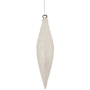 Northlight 9.5" White Beaded Glitter Finial Glass Christmas Ornament - 1 of 4