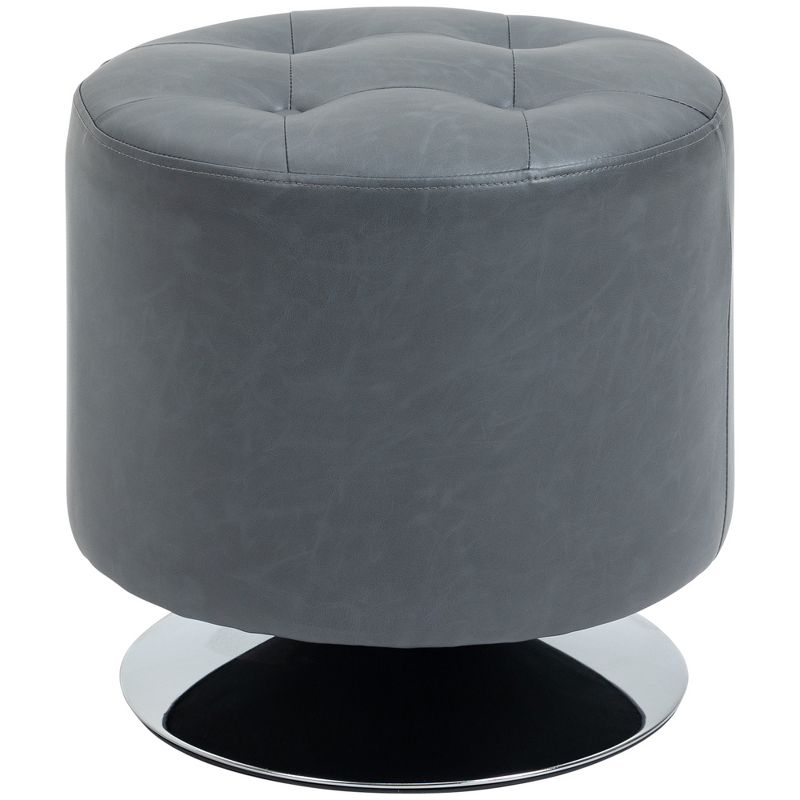 HOMCOM 360° Swivel Foot Stool Round PU Ottoman with Thick Sponge Padding and Solid Steel Base, gray, 1 of 7