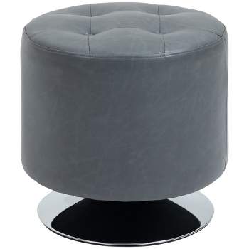 HOMCOM 360° Swivel Foot Stool Round PU Ottoman with Thick Sponge Padding and Solid Steel Base, gray