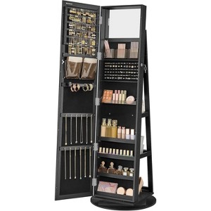 360° Swivel Jewelry Cabinet with Full-Length Mirror, Lockable Rustic Organizer with Interior Storage, Brown - 1 of 4