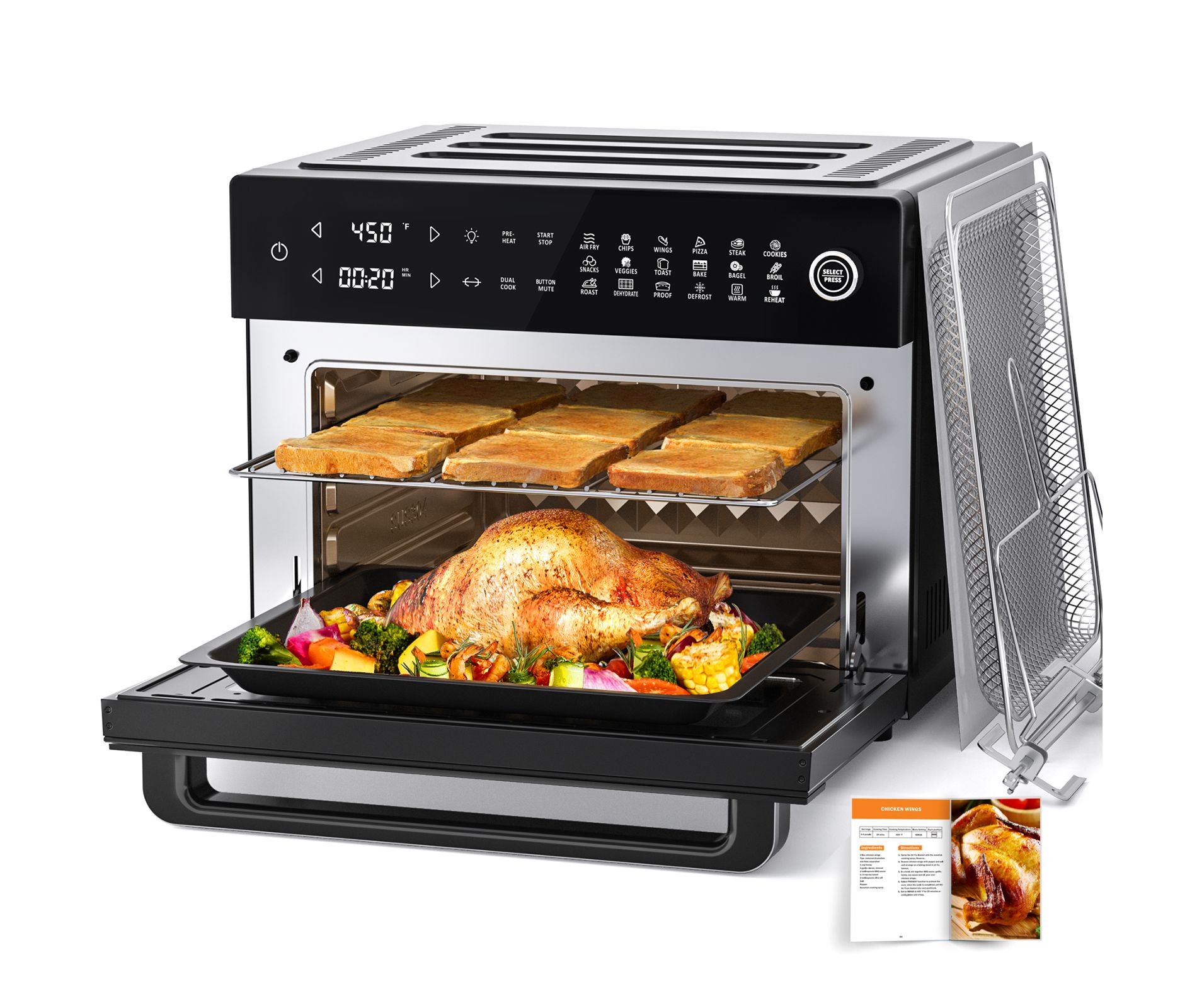 Aeitto 19-in-1 Digital Air Fryer Oven Combo, 32QT Large Toaster Oven with Rotisserie & Dehydrator, Fits 13" Pizza & 9-Slice Toast, Black