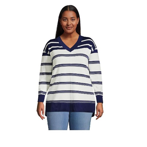Lands' End Women's Fine Gauge Cotton V-neck Pullover Tunic Sweater ...