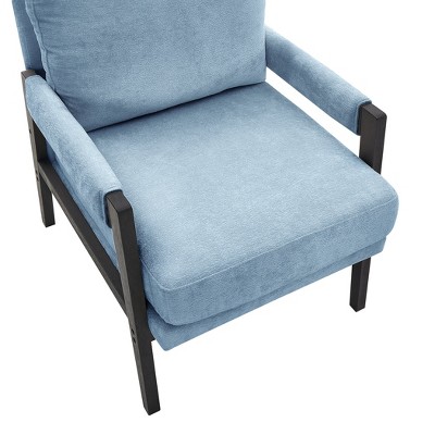 Blue Velvet Barrel Accent Chair with Wood Frame