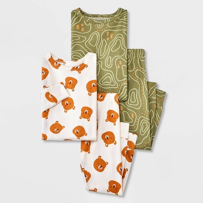 Toddler Boys' Soft Brushed Tight Fit 2pc Bear and Green Squiggles Pajama Set - Cat & Jack™ Cream 18M