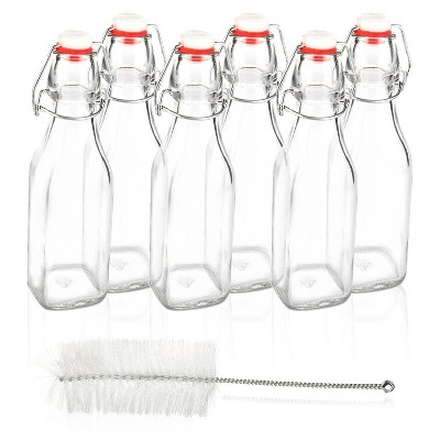 6 Swing Top Glass Bottles w/ Cleaning Brush For Kombucha Beer Brewing Clear 8 oz