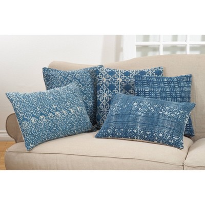 Blue Distressed Bohemian Cotton Blend Square Throw Pillow