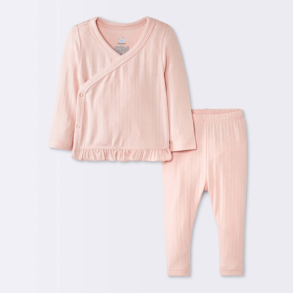Baby Girls' 2pc Pointelle Top and Pants Set - Cloud Island™ Light Pink 18M