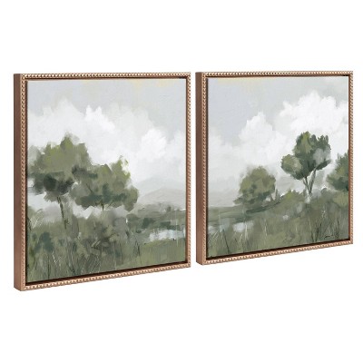 22" x 22" Gold Framed Abstract Olive Tree Canvas Art Set