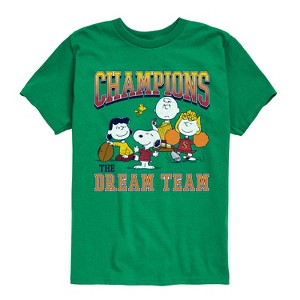 Boys' - Peanuts - Snoopy Charlie Lucy Sally Football Champions Short Sleeve Graphic T-Shirt - 1 of 4