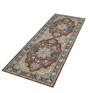 2x6 Washable Runner Rug – Low Pile Non-Slip Vintage Distressed Ultra-Thin Stain-Resistant Non-Shedding Runner for Entryway, Laundry & Hallway, Red - 1 of 4