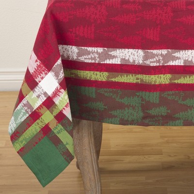 Red and Green Plaid Christmas Tree Cotton Tablecloth