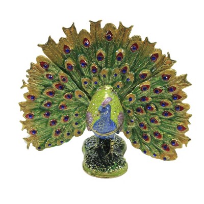 Hinged Trinket Box 3.0" Peacock Eye Tail Feathers  -  Decorative Figurines