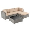 Sonkuki 5-Piece Patio Conversation Sets, Brown Ratten Sectional Sofa Set with Cushion - 2 of 4