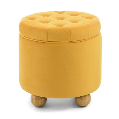 FURNIinspire Ottomans and Benches Round Storage Ottoman with Reversible Top for Living Room and Bedroom, yellow, 18.7"*18.7"*16.1"