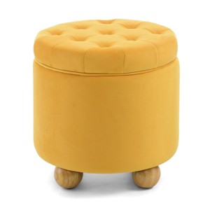 FURNIinspire Ottomans and Benches Round Storage Ottoman with Reversible Top for Living Room and Bedroom, yellow, 18.7"*18.7"*16.1" - 1 of 4