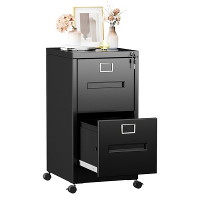SUXXAN Upgraded 2 Drawer File Cabinet with Wheels,Lockable Metal Filing Cabinet for Legal/Letter Size, Assembled Required, Black