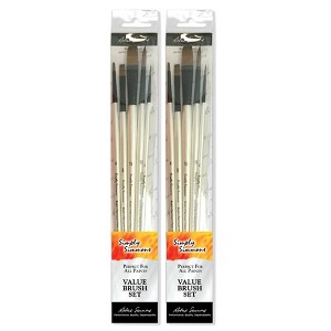 Daler-Rowney Simply Simmons Brush Set, Synthetic Bristles, Long Handle Acrylic & Oil Paintbrush, White, 5 Pieces Per Set, 2 Sets - 1 of 2