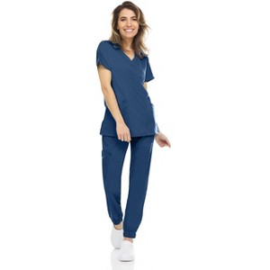 MediChic Womens 8-Pocket Scrubs Set- Mock Neck with 4-Pocket Jogger Scrub Pants - 1 of 4