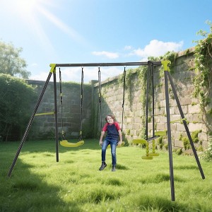 KTMBDW Outdoor Swing Sets for Backyard, Swing Stand with 2 Seats and 1 Glider, Heavy Duty A-Frame Metal Outdoor Swing Set for Kids, Black & Green - 1 of 4