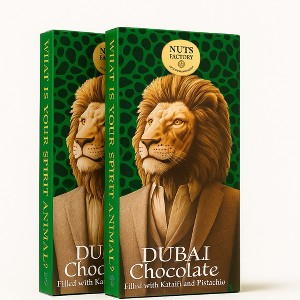 Nuts Factory Animal Collection Lion Dubai Chocolate and Pistachio Bar. Ranked # 1 in the World! 2 Premium Bar Packs. - 1 of 4