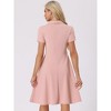INSPIRE CHIC Women's Vintage Flat Collar V Neck Short Sleeve Belted 1950s Flare Dress - 3 of 4
