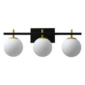 Dewdrop 3-Light Globe Vanity Light, Modern Black and Gold Bathroom Wall Sconce with White Glass Shades - 1 of 4