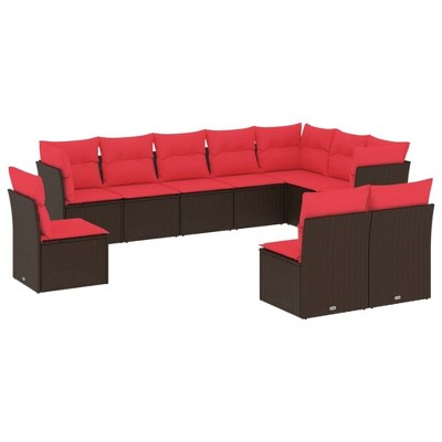 vidaXL 10 Piece Patio Sofa Set with Cushions Black Poly Rattan - Black and Blue Without Table