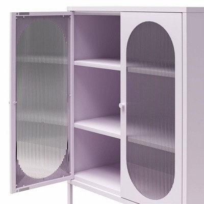 Lilac Metal Short Accent Cabinet with Fluted Glass Doors