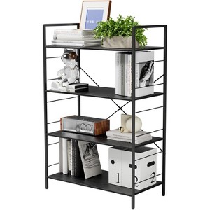 Acekool 4 Tier Industrial Bookshelf, Brown Storage Shelf with Steel Frame, X Bars, for Living Room Bedroom Office, 30 x 14 x 45 Inch - 1 of 4