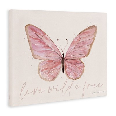 Live Wild & Free Pink Butterfly Canvas Wall Art for Kids