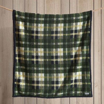Trailhead Plaid Green Sherpa Fleece Reversible Throw Blanket