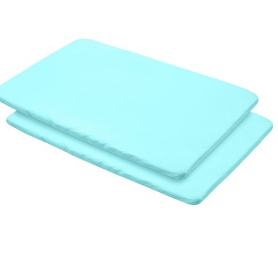 BreathableBaby All-in-One Fitted Sheet & Waterproof Cover, For 39" x 27" Play Yard Mattress (2-Pack), Aqua