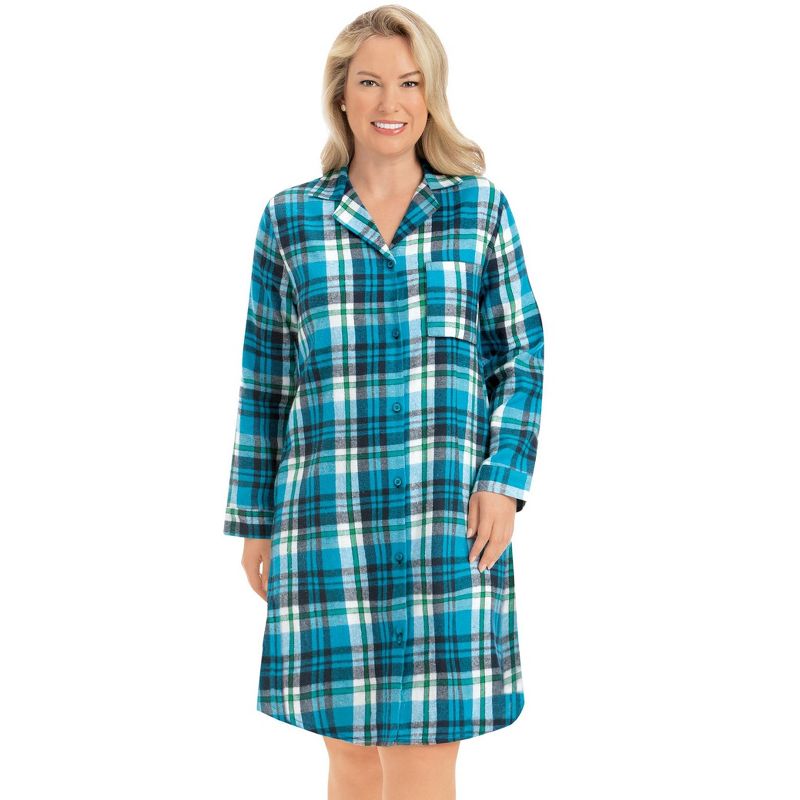 Collections Etc Ladies Long Sleeve Plaid Flannel Nightshirt, 3 of 5