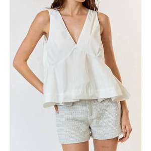Women's V-neck Sleeveless Flare Top - lalavon - 1 of 4