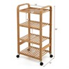 Costway 4-Tier Kitchen Serving Trolley Cart Mobile Bamboo Storage Shelf Lockable Casters - image 2 of 4